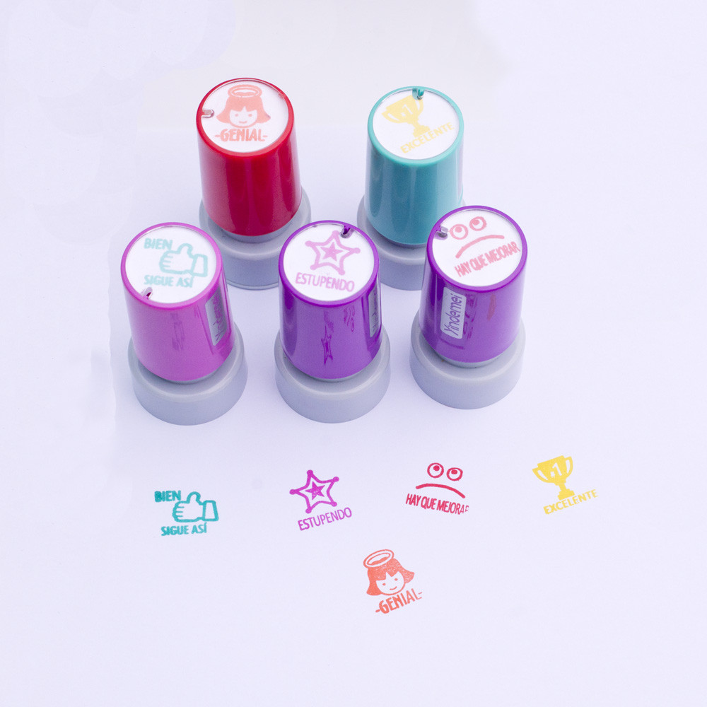 

AryaArt Personalized Teacher grading self inking spanish custom stamp, gift present for homework assessment grading 5PCs