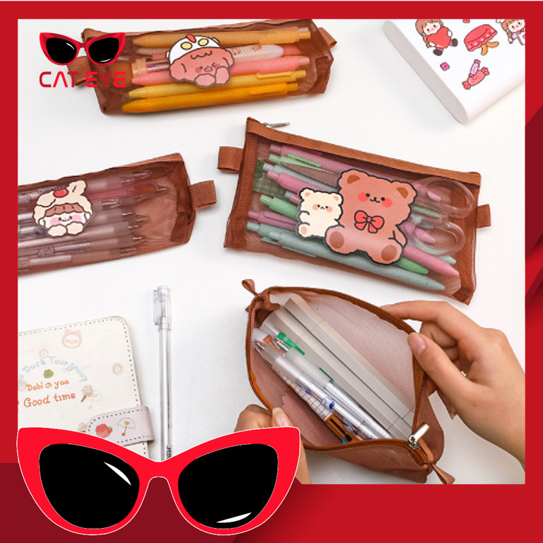 

PROMO - S5776 Tempat Pensil Zipper Coklat Motif / Tempat pensil jaring zipper transparant / Tempat Makeup Model Jaring Transparan