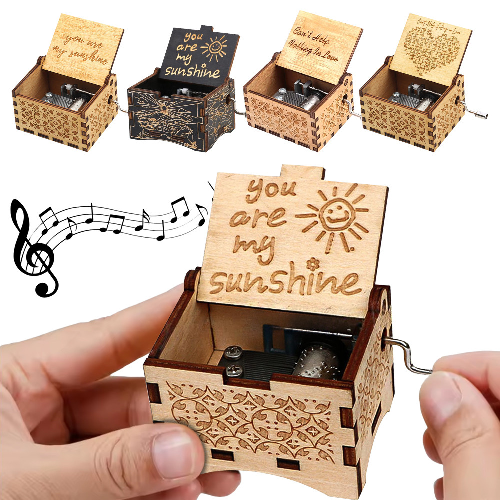 【COD】Kotak Musik Kayu Wooden Music Box Kotak Music Kayu Happy Birthday Engraving Elegan Souvenir Kad