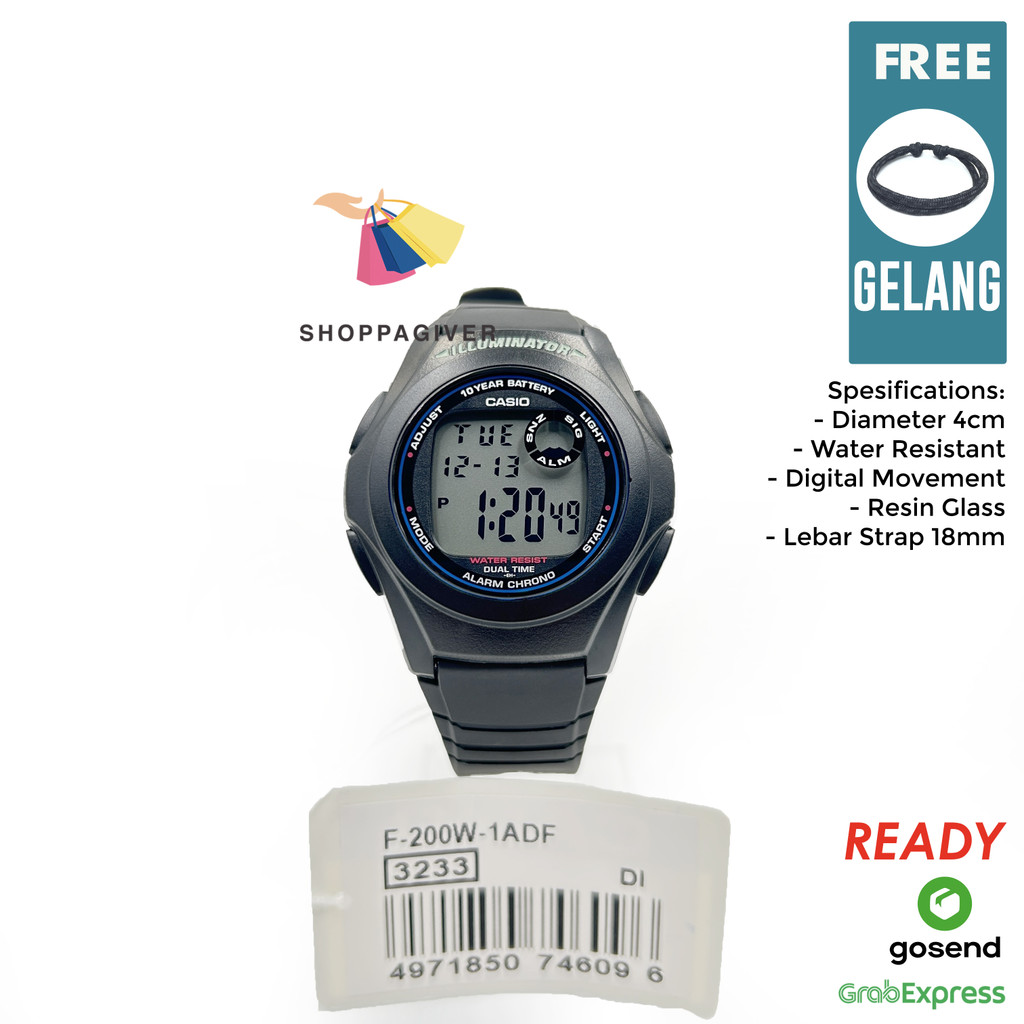JAM TANGAN PRIA CASIO ORIGINAL DIGITAL F-200W / F-200W-1A /F-200W-1ADF BERGARANSI MURAH FREE GELANG