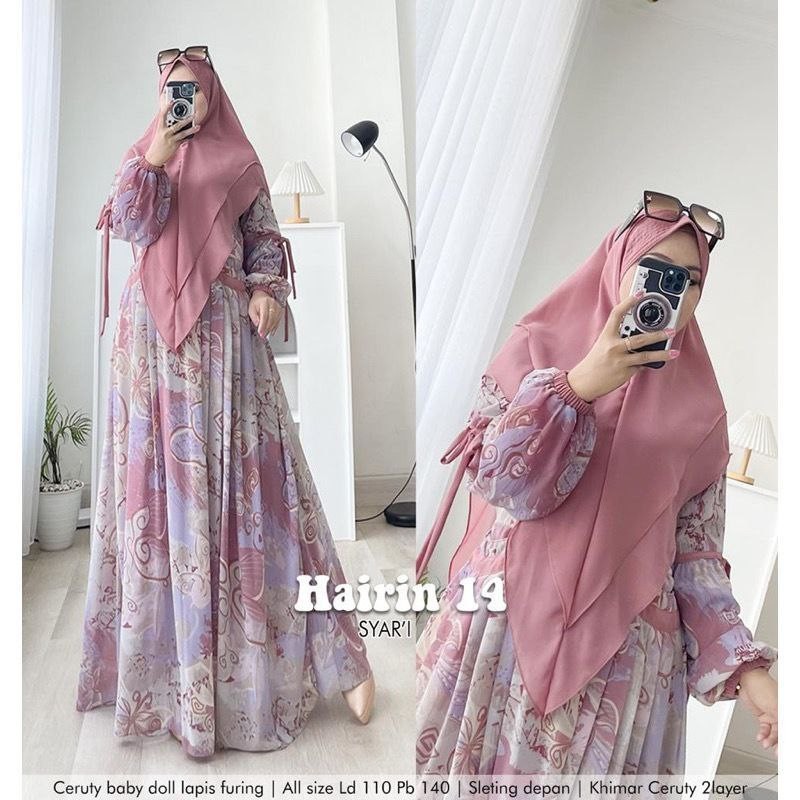 AB HAIRIN SET #14 / SET GAMIS PLUS KERUDUNG CERUTY BABYDOLL CANTIK MOTIF BUNGA