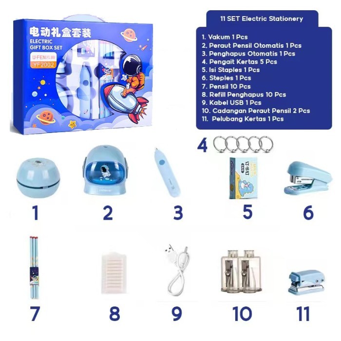 

GAGALU Electric Stationery Set / Set Alat Tulis /Elektrik Rautan Pengh - 7 set pink