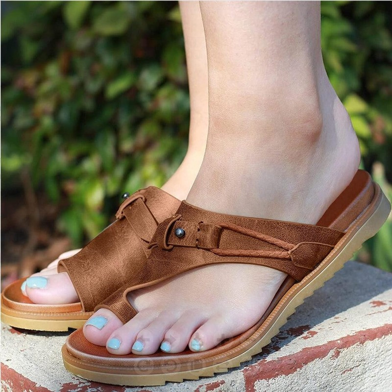2024 Sandals for Women Orthopedic Bunion Corrector Slippers Leather Ring Toe Sandal Comfy Platform F