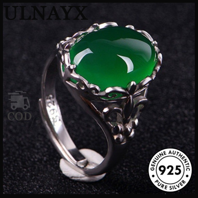 Cincin Kristal Batu Akik Hijau Permata Zamrud Wanita Pembukaan Retro Ring Wanita Yang Dapat Disesuai