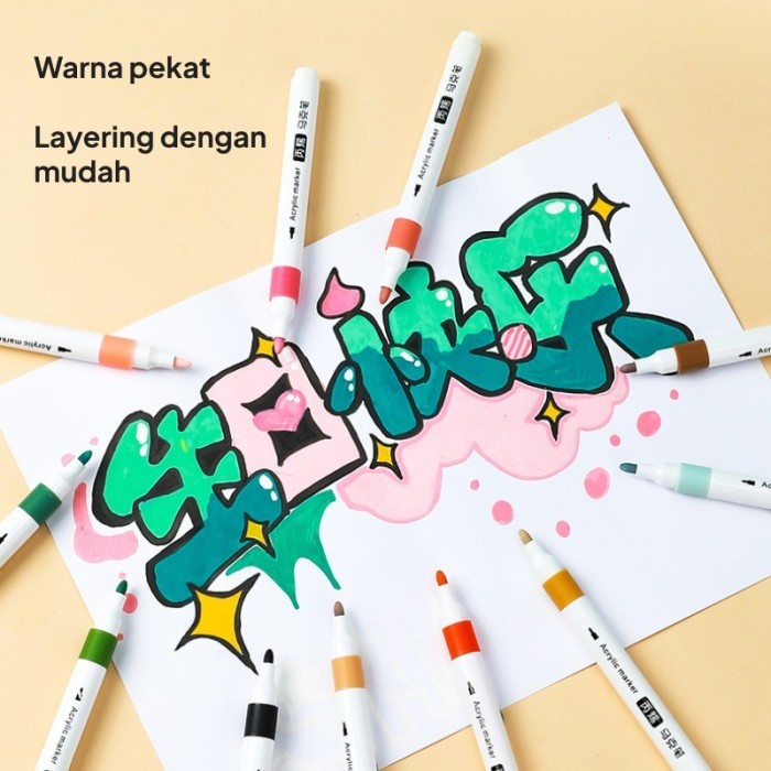 

Colorful Graffiti Acrylic Marker Box Set 48pcs - Spidol Warna Permanen