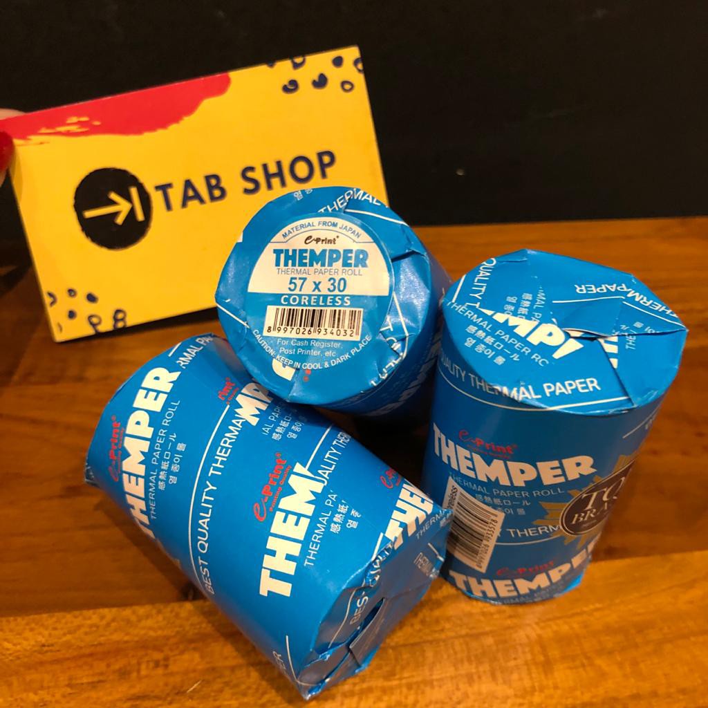 

TAB SHOP - EPRINT KERTAS THERMAL THEMPER ROLL 57 x 30 CORELESS - MESIN CASH REGISTER ATAU KASIR, MEISN ATM / MESIN KASIH, ATM, PARKIR / REFILL PRINTER THERMAL DIGIT DT 58D, VSC MP 58C, VSC TM 58D, DELI E581PW