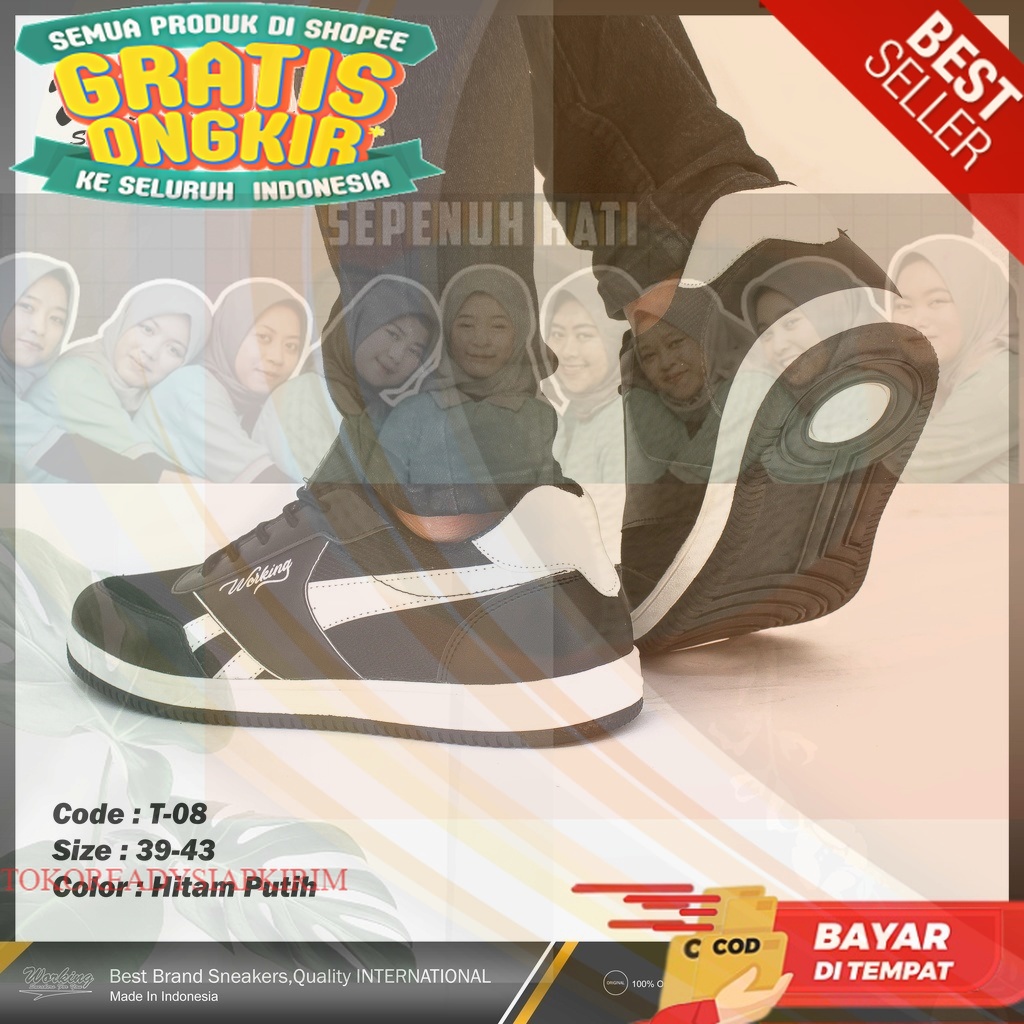 Sepatu Sneakers Working Running  T-08 Size 38 - 43 Import Asli Snekers Pria Sneaker Cowok Snikers Ke