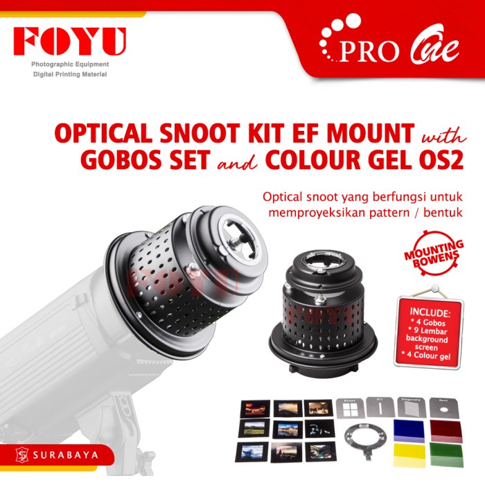 

[YL-0652] Optical Snoot Kit EF Mount With Gobos Set and Colour Gel Pro One OS2