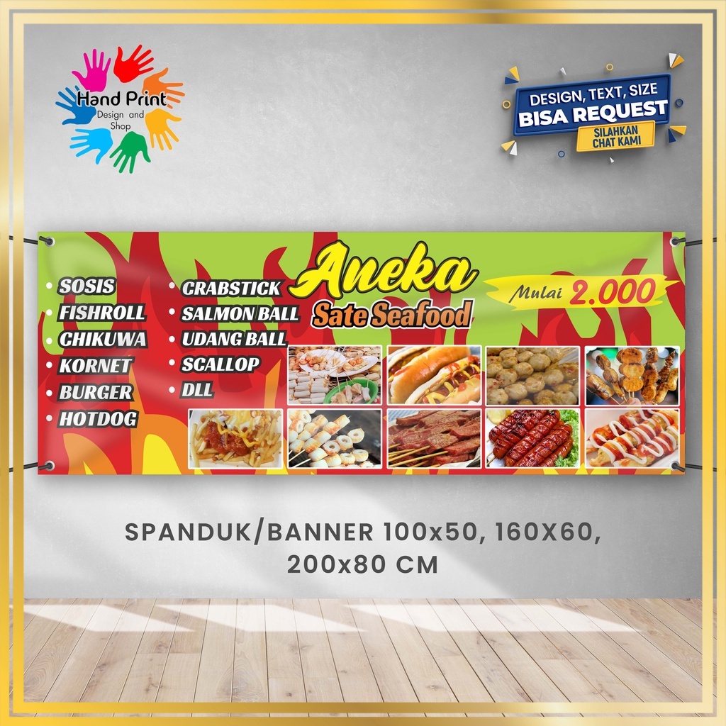 SPANDUK / BANNER Jajanan Seafood Snack Sosis Bakar D Bisa Request Desain