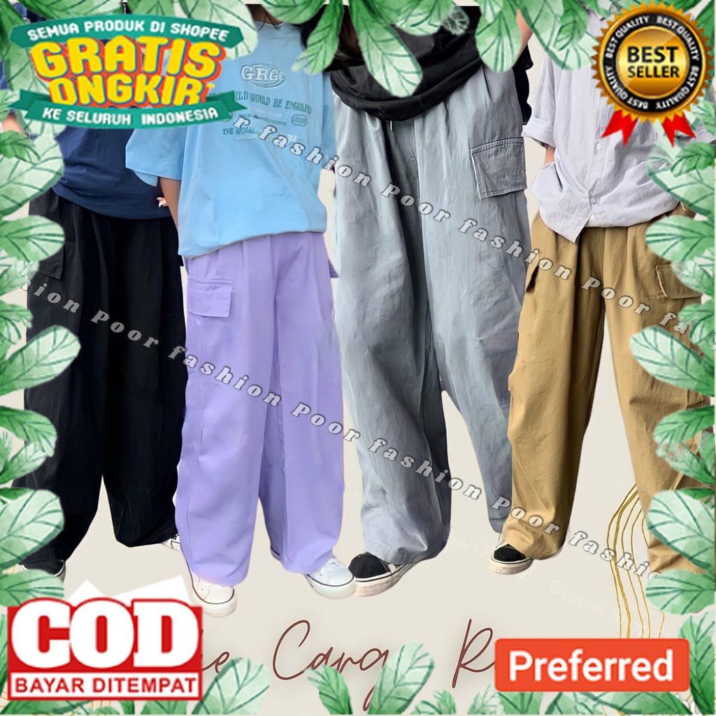PRODUK PALING LARIS /[Poor_fashion] - XXL JUMBO Cargo Rayon Pants Lyora Celana Wanita Fake Cargo   (