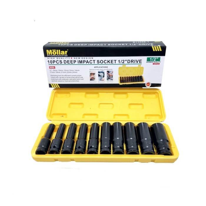 MOLLAR DEEP SOCKET impact SET 10 PCS (8-24mm) 1/2 inch deep wall sock