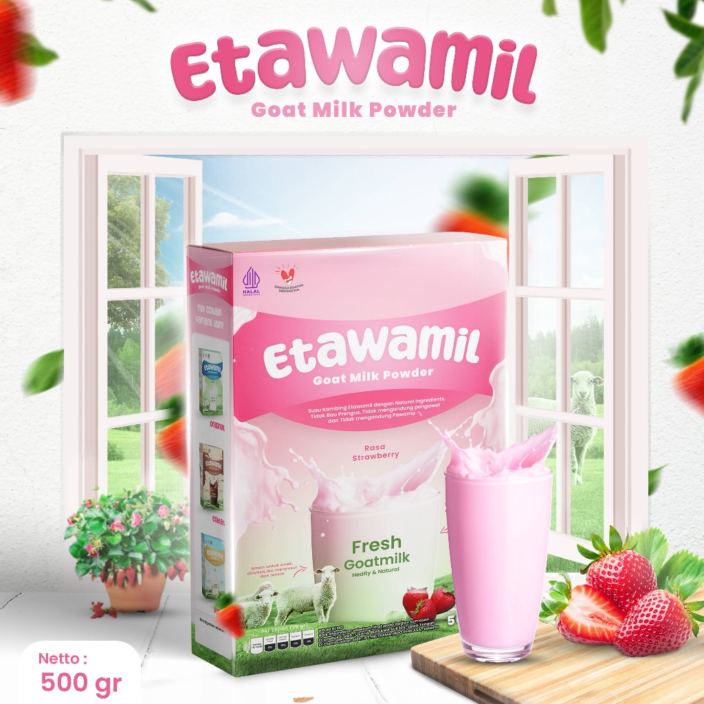 

[ KKR - ETAWAMIL ] Susu Kambing Etawa Bubuk - Rasa Strawberry Stoberi Enak Halal BPOM 500 gram