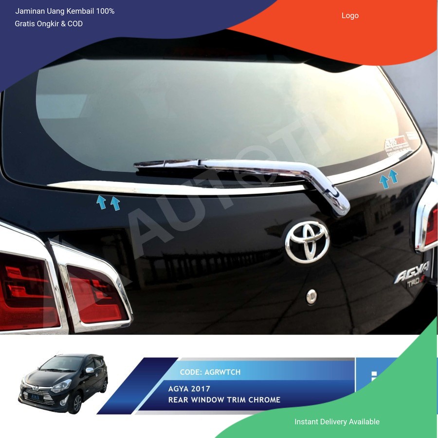 New Agya 2017 List Kaca Belakang - Rear Window Trim Chrome Aksesoris mobil