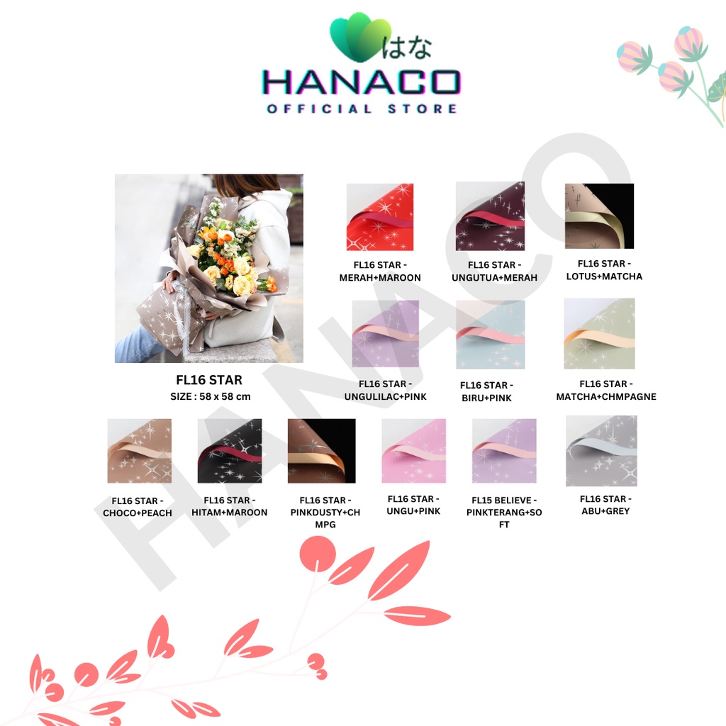 

HANACO - (5 LEMBAR) - FL16 STAR Kertas Bunga Paper Buket Motif Bintang Sparkling Florist Cellophane