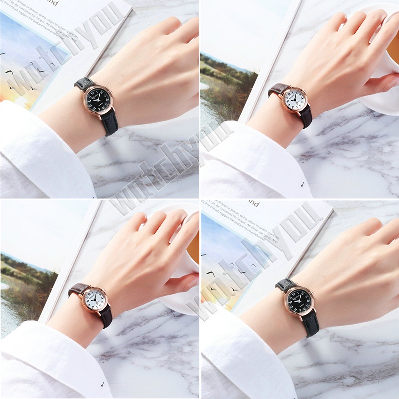 Jam Tangan Wanita INS Fashion Kulit Retro Round Small Women Watches Analog