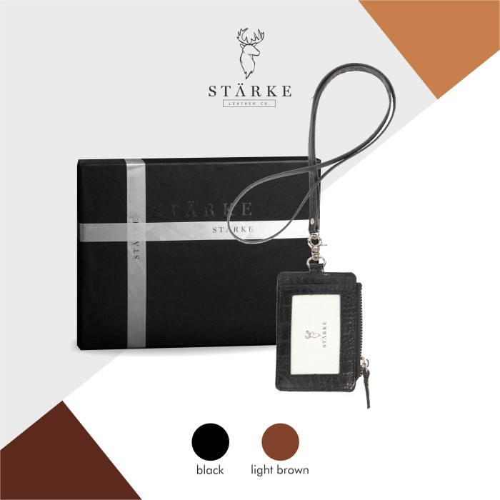 

[KSG-97] Lanyard ID Card Holder Kulit Asli Leather Name Tag Hustle Hog II Croco - Hitam