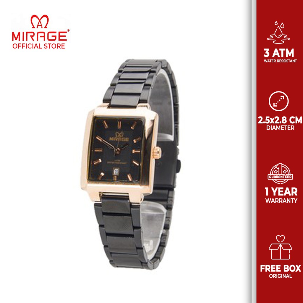 Mirage watch Official Original Jam Tangan Mirage Wanita Mewah Hitam Rosegold 8545 L