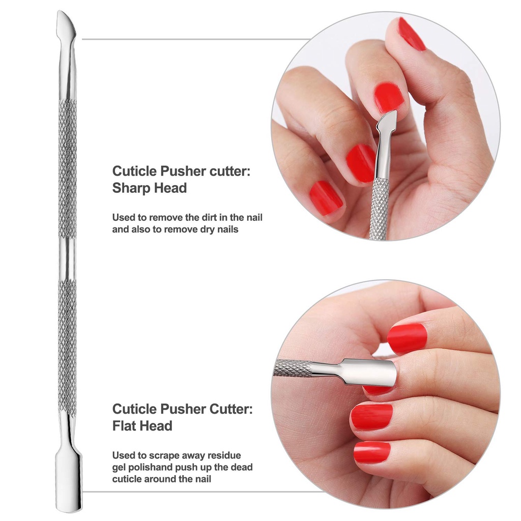 Stainless Steel Kutikula Nail Pusher Remover Pedicure Manicure  pendorong kutikula kuku