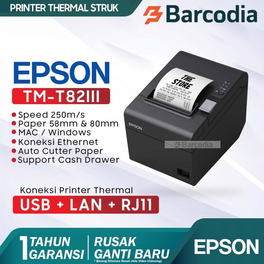 EPSON Printer Pos Kasir Thermal TMT82III USB+LAN TM-T82III TMT82 82III