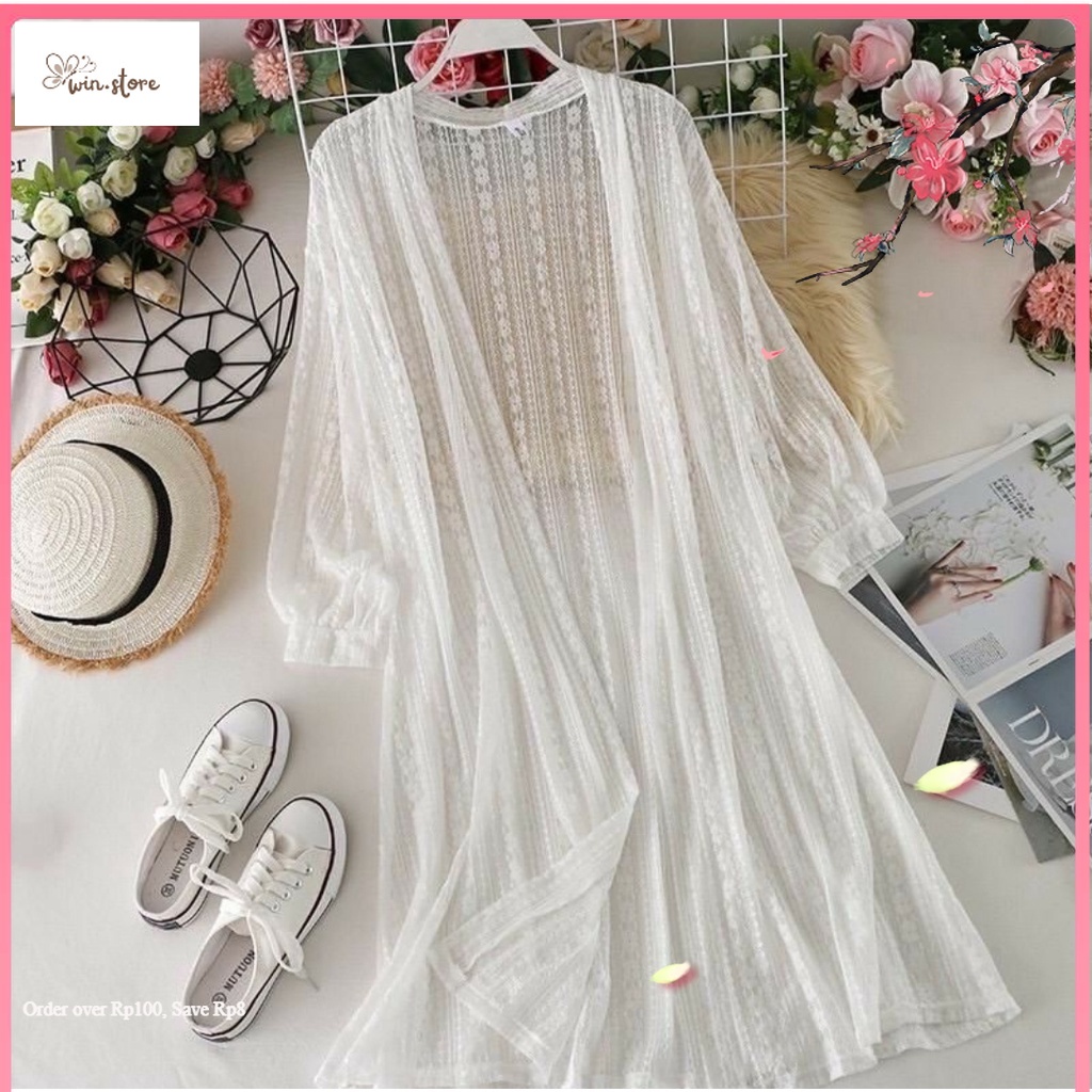 Outer Kekinian / Jasmin Long Outer Cardigan Lace/ busana pantai
