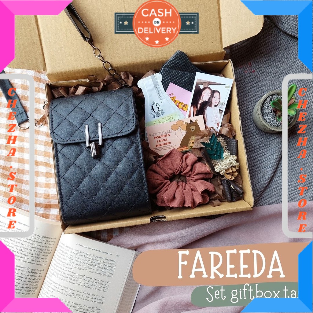 

BINGKISAN KADO ULTAH PASANGAN PACAR ISTRI MANTAN ISIAN MINI DAN BESAR / MOCCHIATO - Set Kado Cewek Tas Selempang Wanita Fareeda / BONUS GIFT CRAD UCAPAN