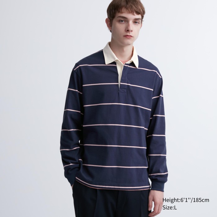 UNIQLO Kaos Polo Rugger Lengan Panjang (Reguler) 462057 Uniseks - 69 NAVY
