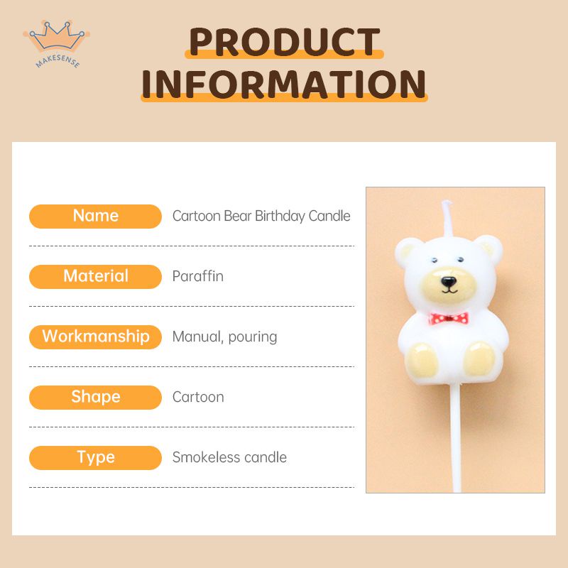 Kartun Gaya Ins Gaya Lilin Kreatif Pasokan Dekorasi Makanan Penutup Pesta Lilin Beruang Kecil MK