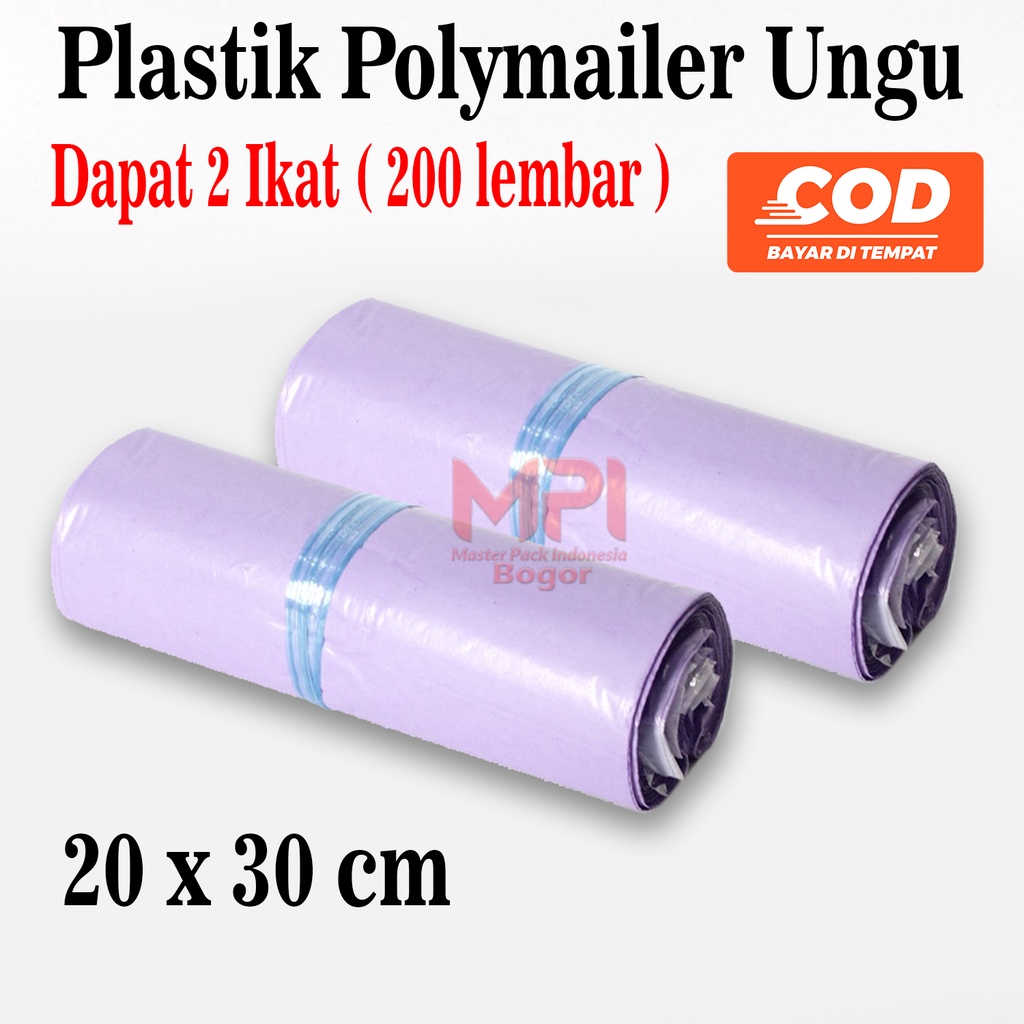 

2 IKAT [ 200 LEMBAR ] Plastik Polymailer Ungu 20 x 30 cm - packaging Kantong Amplop - Master Pack Indonesia Bogor