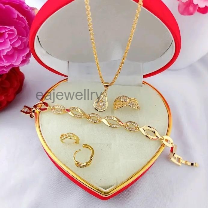 Perhiasan emas satu set asli 24k dewasa simple mewah elegan cantik