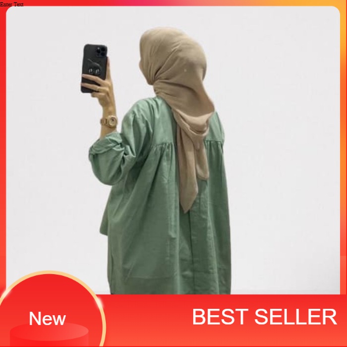 Baju Kemeja Hem Atasan Wanita Kancing Belakang Lengan Panjang XL Warna Sage Green 792/ spesial 11.11