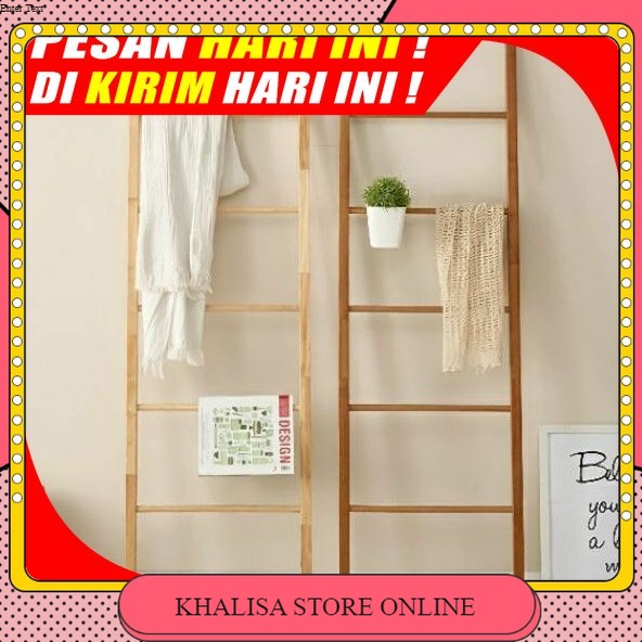 (H07) Gantungan Kayu Tanggga Ladder Hanger Serbaguna / Rak Tangga Susun Kerudung, Mukena, Handuk, Ji
