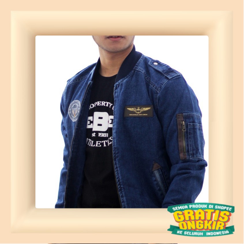 JAKET JEANS BOMBER ROCAFELA / JAKET JEANS PRIA BOMBER/ Black tosca 2 3 warna