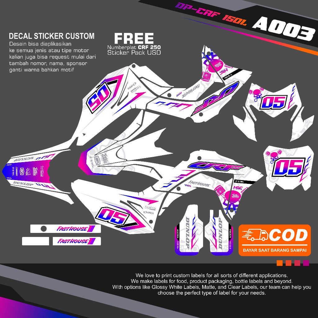 Decal Stiker Honda Crf 150L Stiker Printing Racing Concept 3 DP CRF A003
