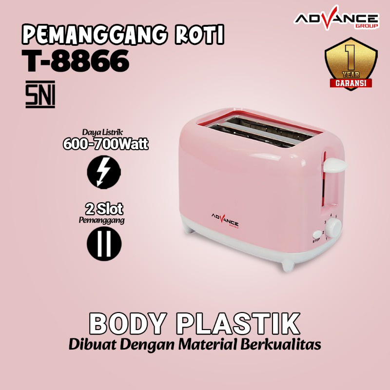 Garansi Resmi 1 tahun lalu T8866 Toaster Pemanggang roti otomatis 2 slot/pemanggang roti elektrik/pe