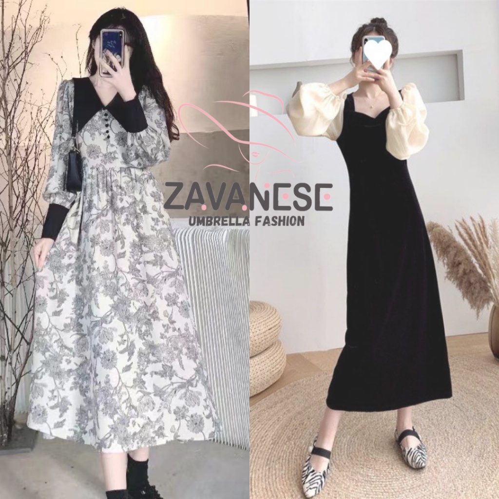 Zavanese Gaun Panjang Wanita Korean Style Bludru Velvet