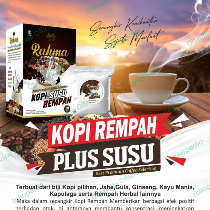 

Kopi Rempah plus susu Rahma | Kopi susu instan isi 10 sachet | Kopi kesehatan Probiotik Penambah Semangat Aktivitas. Aman di lambung, jantung dan darah tinggi