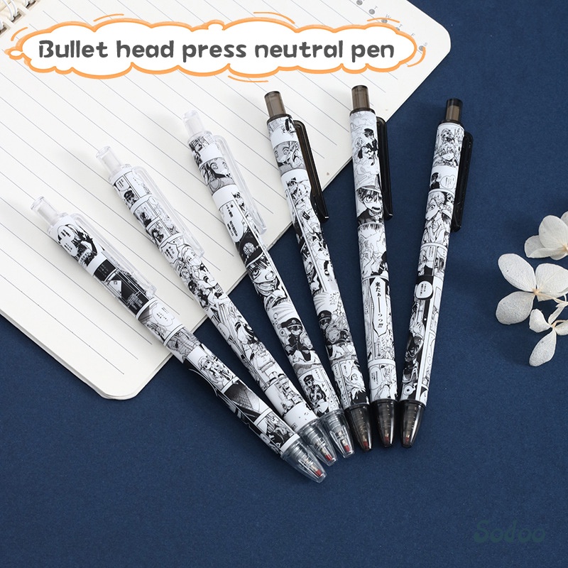 

Black White Retractable Bullet Pen Bullet Head Black Gel Pen Stationery Cute Siswa - SO