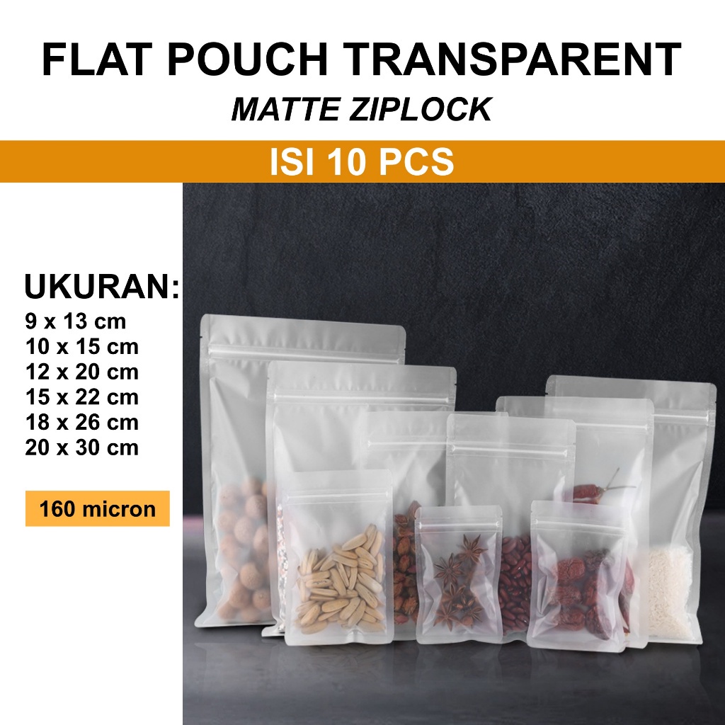 Norden - (ISI 10) FLAT POUCH MATTE TRANSPARAN - Plastik Ziplock Doff Kantong Zip Lock Kemasan Standi