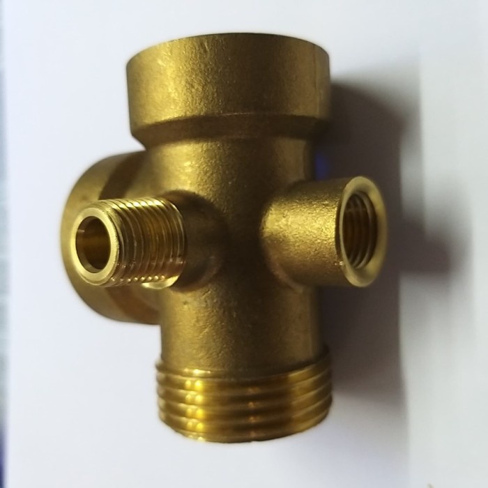 TEE H&D 5 WAY BRASS cabang 5 KUNINGAN TEBAL sambungan pipa