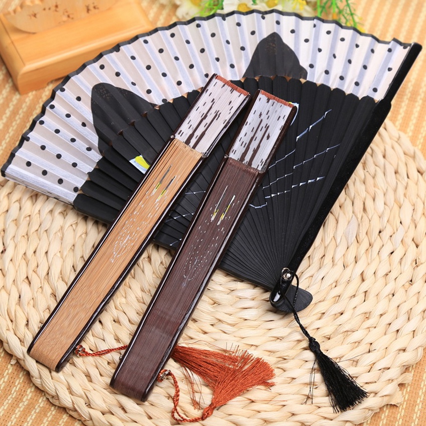Kipas Tangan Lipat Gaya Cina Aesthetic Motif Kucing Kain Kipas Kayu Lipat