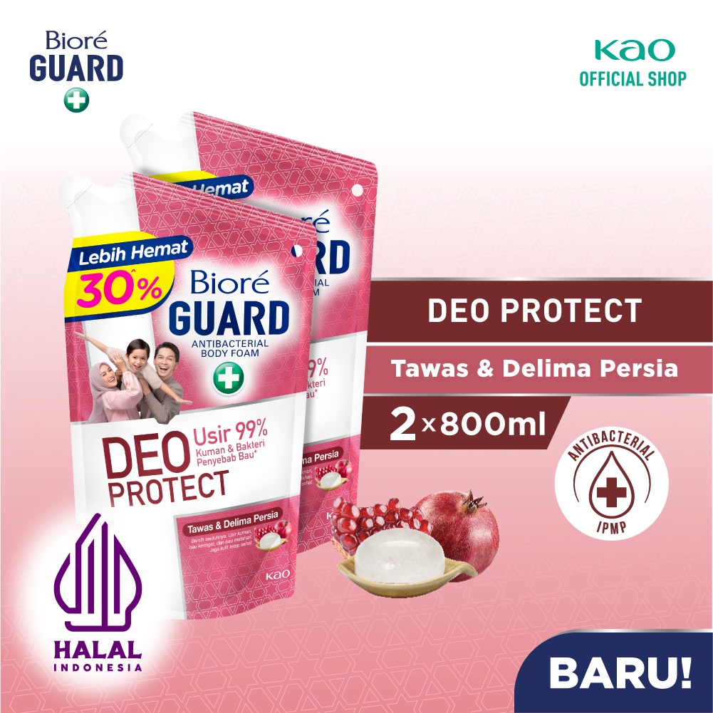 Biore Guard Deo Protect Sabun Mandi Cair Anti Bakteri Halal Tawas & Delima Persia Pouch 800ml Twin P