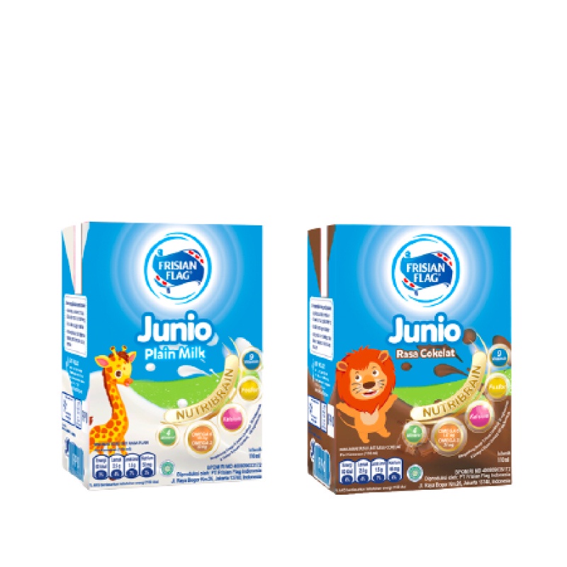 Frisian Flag Junio Susu UHT Plain Dan Susu UHT Chocolate 110ml