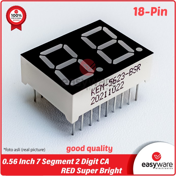7 Segment 2 Digit 0.56" Merah CA Seven Segmen 2 Digit Merah - 18 pin CO27