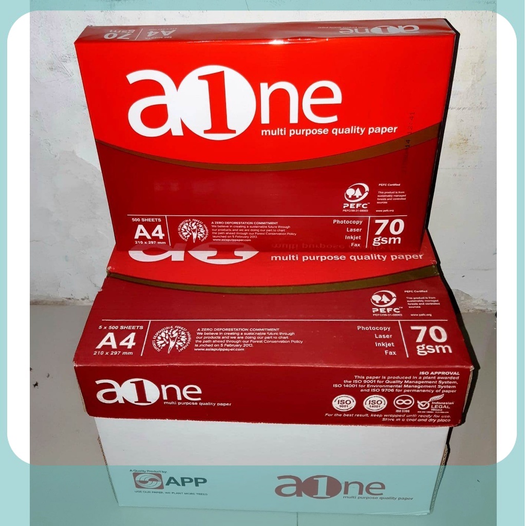 

Kertas Aone A4 70gr HVS 1 Box/Karton - Untuk Print dan Fotocopy - 500 Lembar per Pack