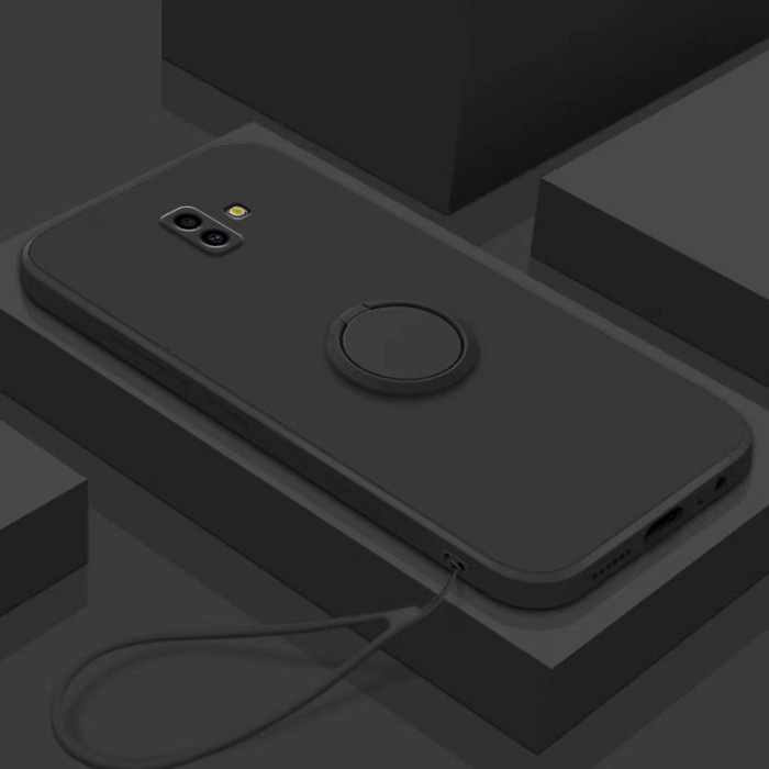 Soft Case Samsung J6 Plus Case CANDY RING Stand Cover Silicone Square Free Tali