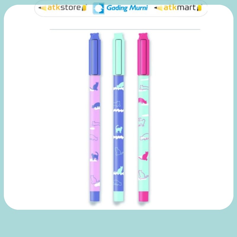 

M&G Pulpen Gel 0.7 mm Tinta Biru Rubber Coating Body Motif Cute Cat Hiding
