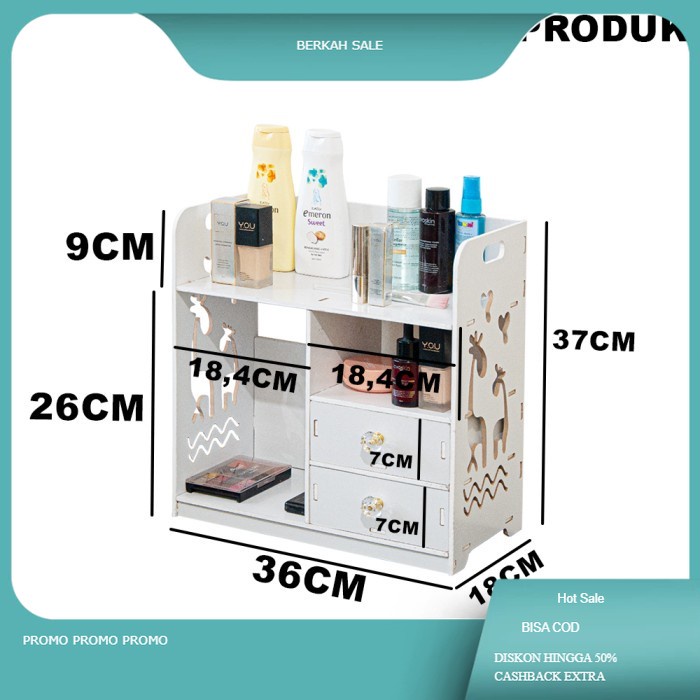 Rak Kosmetik 2 Laci Serbaguna Rak Penyimpanan Susun MDF - LC064NEW - Putih
