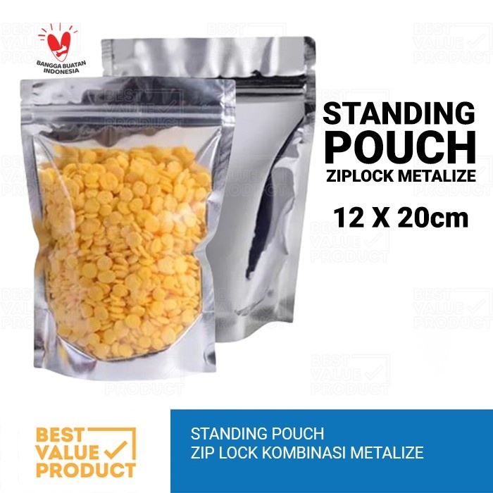 STANDING POUCH KOMBINASI ZIPLOCK METALIZED ALUMUNIUM FOIL 12x20