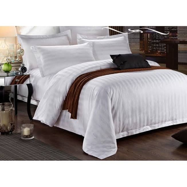 Badcover Set Sprei Dobby Putih Salur | Bed Cover Hotel Bintang 5 l Bedcover King Koil Premium