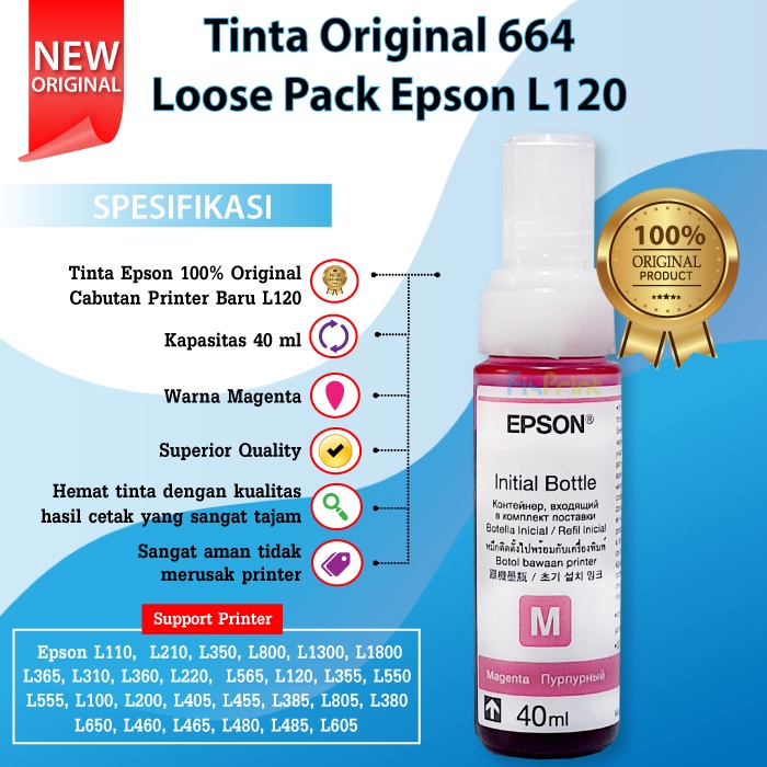 Tinta 664 40ml Original Bawaan Printer Epson L121 L120
